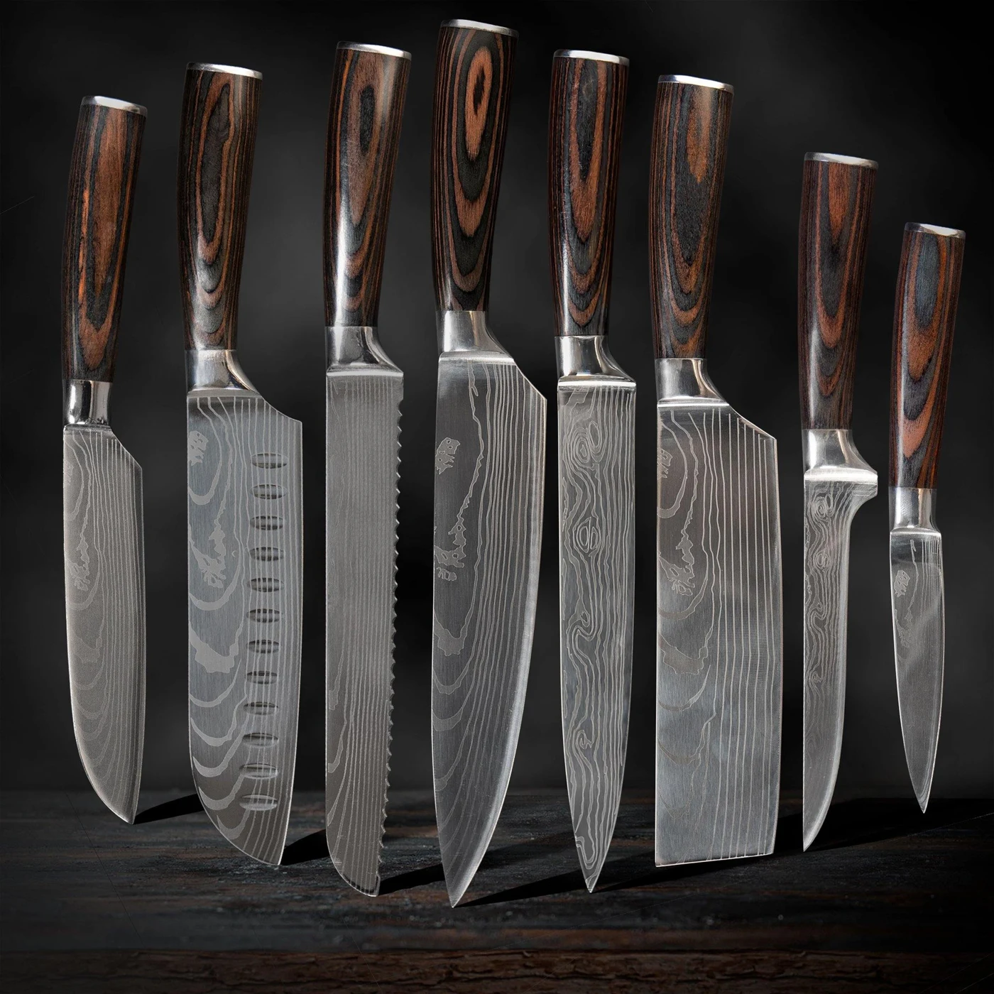 Samurai Series 8-knife set on a dark background