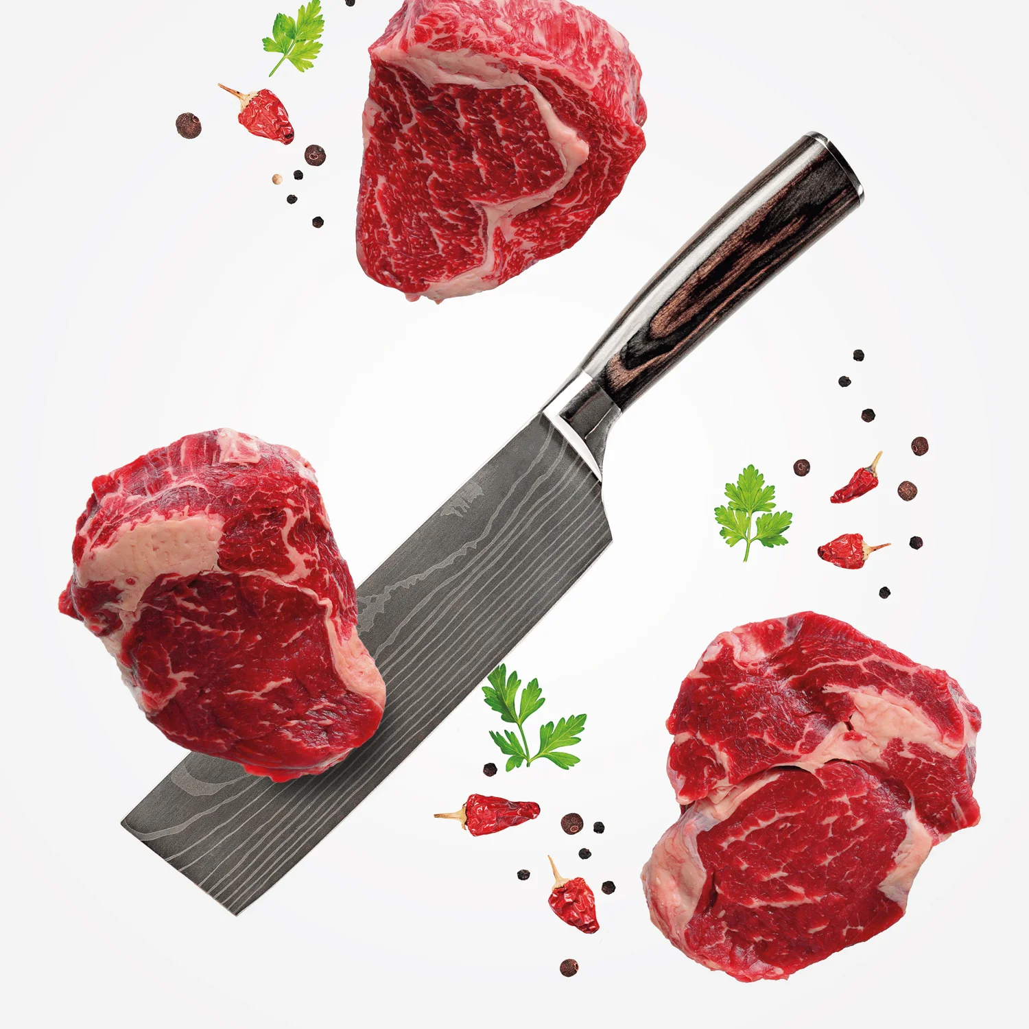 Nakiri knife with steak